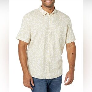 Amazon Essentials Slim-Fit Short-Sleeve Linen Cotton Shirt S Tan/White NWT